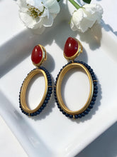 Load image into Gallery viewer, Natural garnet gemstone and blue earrings
