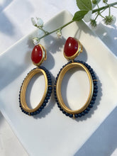 Load image into Gallery viewer, Natural garnet gemstone and blue earrings
