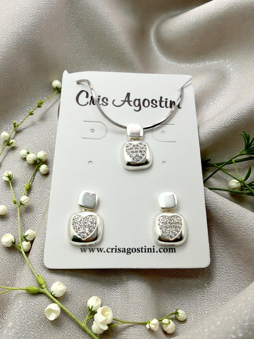 Square heart studded snake chain set