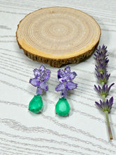 Load image into Gallery viewer, Lavender base earrings with tourmaline drop
