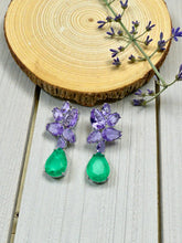 Load image into Gallery viewer, Lavender base earrings with tourmaline drop
