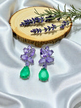 Load image into Gallery viewer, Lavender base earrings with tourmaline drop
