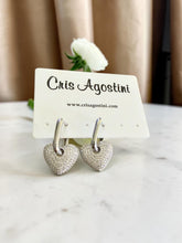 Load image into Gallery viewer, Light plain square hoop crystal heart pendant earrings
