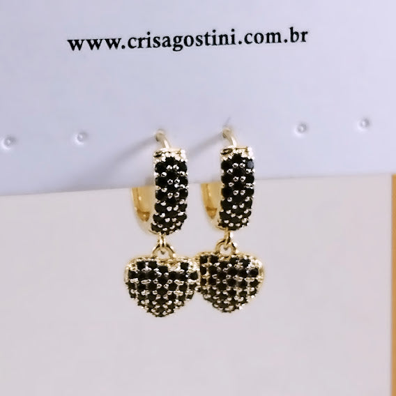 Studded hoop with heart pendant earrings