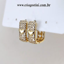 Load image into Gallery viewer, Rectangular studded hoop heart detail earrings
