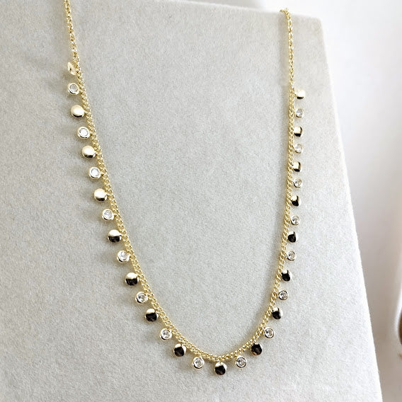 Small medal and cz in sequence choker necklace