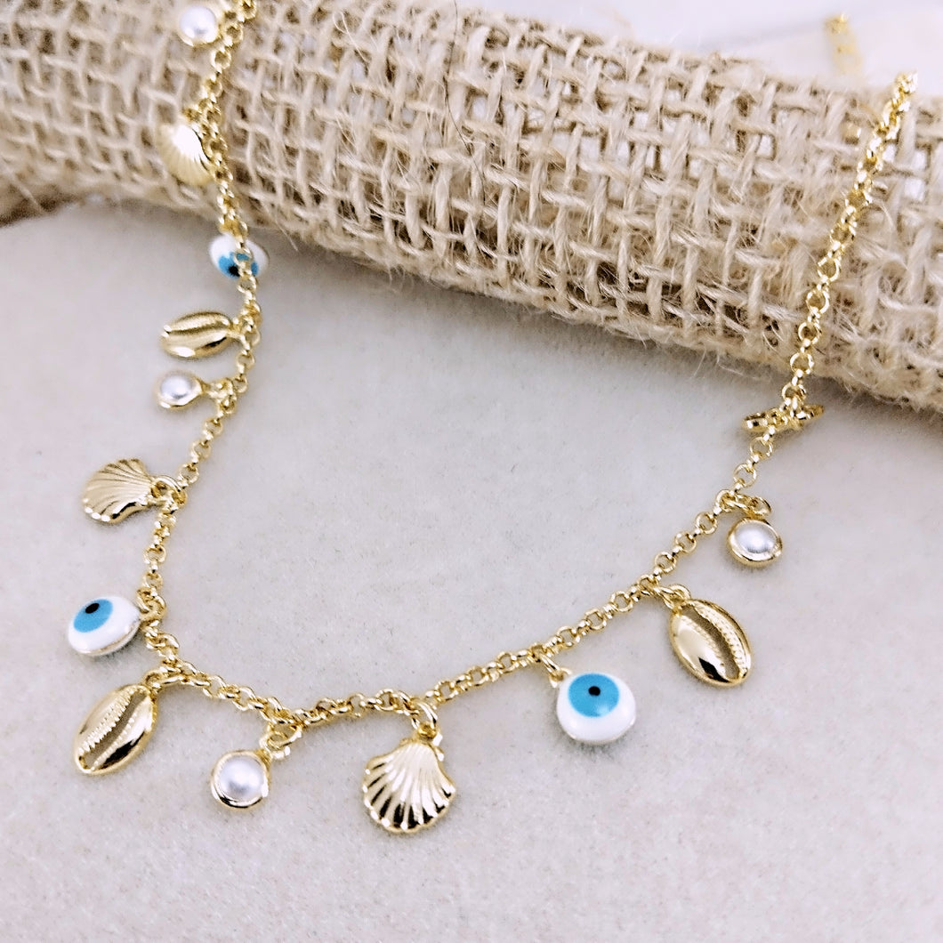 Greek Eye details Pendants Choker Necklace