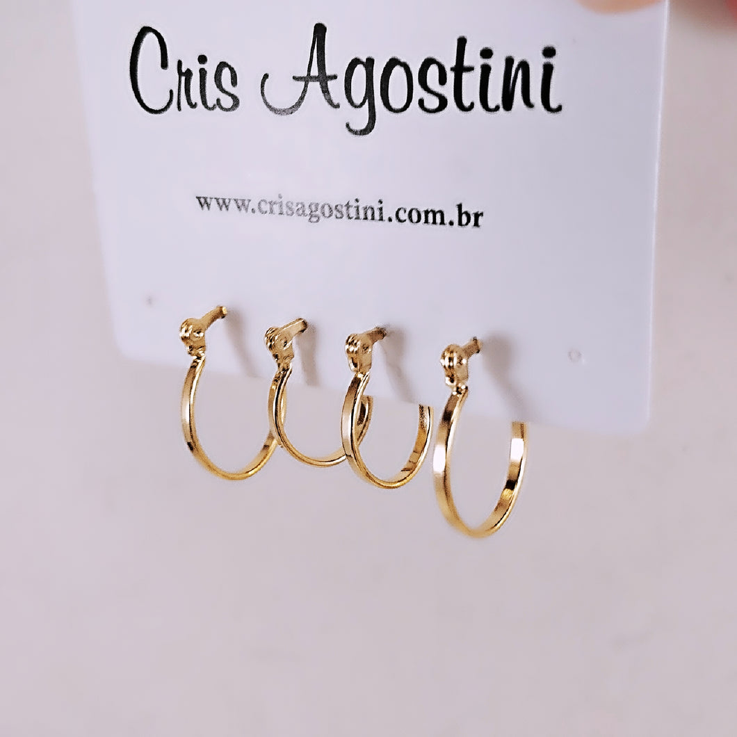 Thin and light 3 holes  hoop set earrings