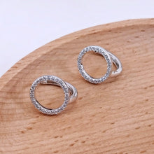 Load image into Gallery viewer, Small circle cz in front hoop earrings
