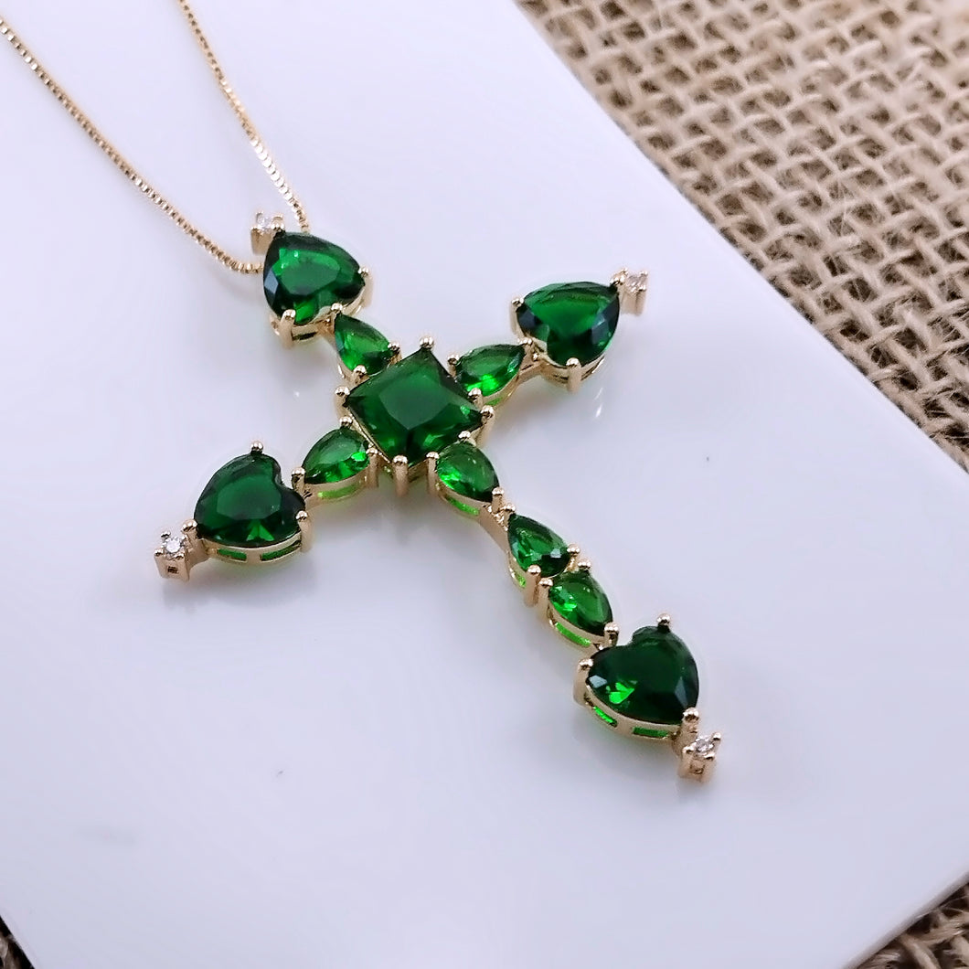 Crystal cross necklace heart end