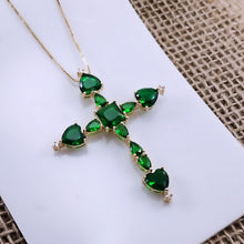 Load image into Gallery viewer, Crystal cross necklace heart end
