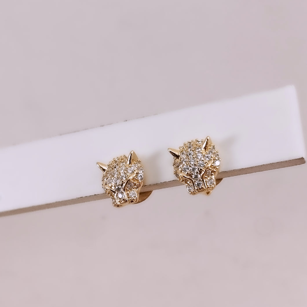 Small tiger earrings studded cz