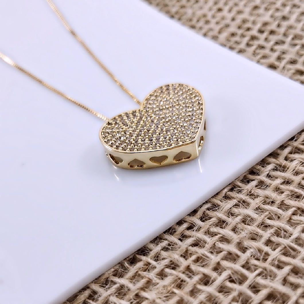 Heart cz with heart details on the side necklace