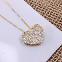 Load image into Gallery viewer, Heart cz with heart details on the side necklace
