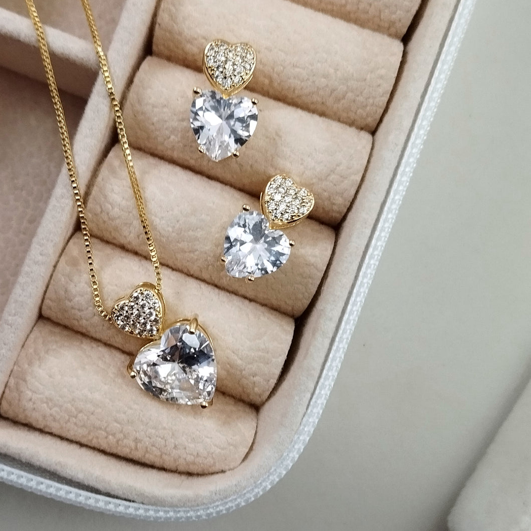 Crystal cz double heart set