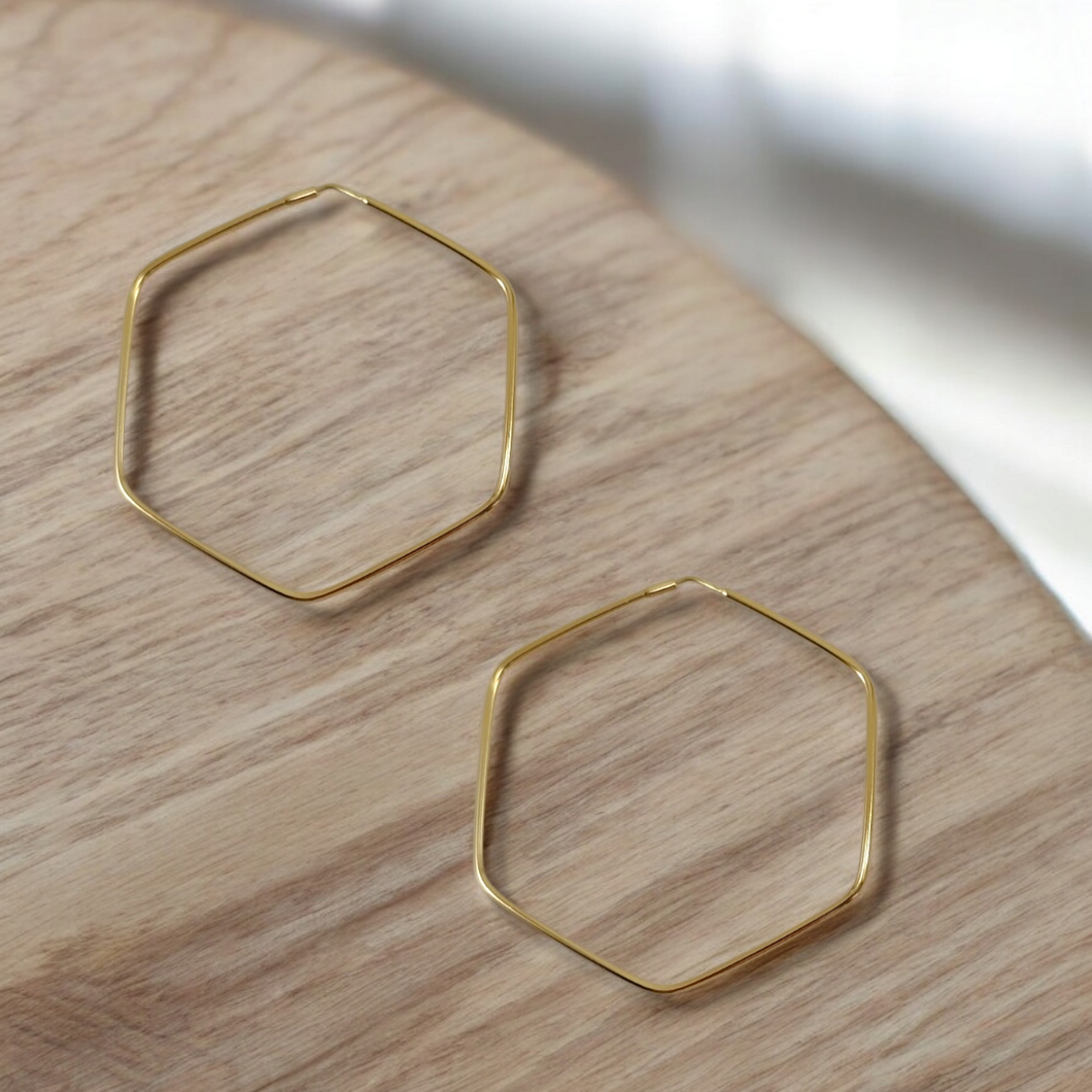 Large hexagonal hoop earrings