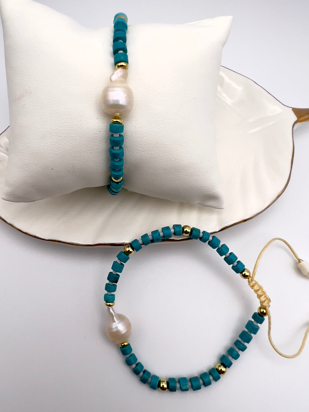 Adjustable barroque pearl turquoise beads bracelet