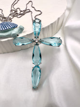 Load image into Gallery viewer, Aquamarine crystal cross long necklace
