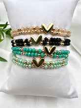 Load image into Gallery viewer, Adjustable 2 crystal rows golden heart detail bracelet
