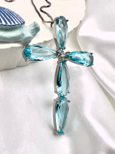 Load image into Gallery viewer, Aquamarine crystal cross long necklace
