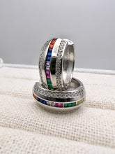 Load image into Gallery viewer, Studded cz with  flat colorful cz hoop earrings
