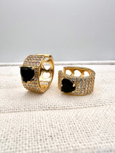 Load image into Gallery viewer, Studded thick hoop onyx heart detail earrings
