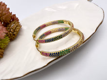 Load image into Gallery viewer, In and out colorful zirconia big hoop earring
