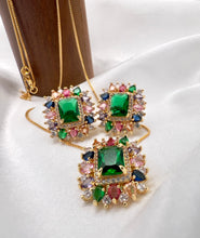 Load image into Gallery viewer, Square set colorful zirconia on the edges jewelry set
