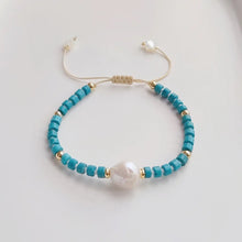 Load image into Gallery viewer, Adjustable barroque pearl turquoise beads bracelet
