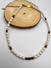 Load image into Gallery viewer, Freshwater pearl with eye of tiger necklace
