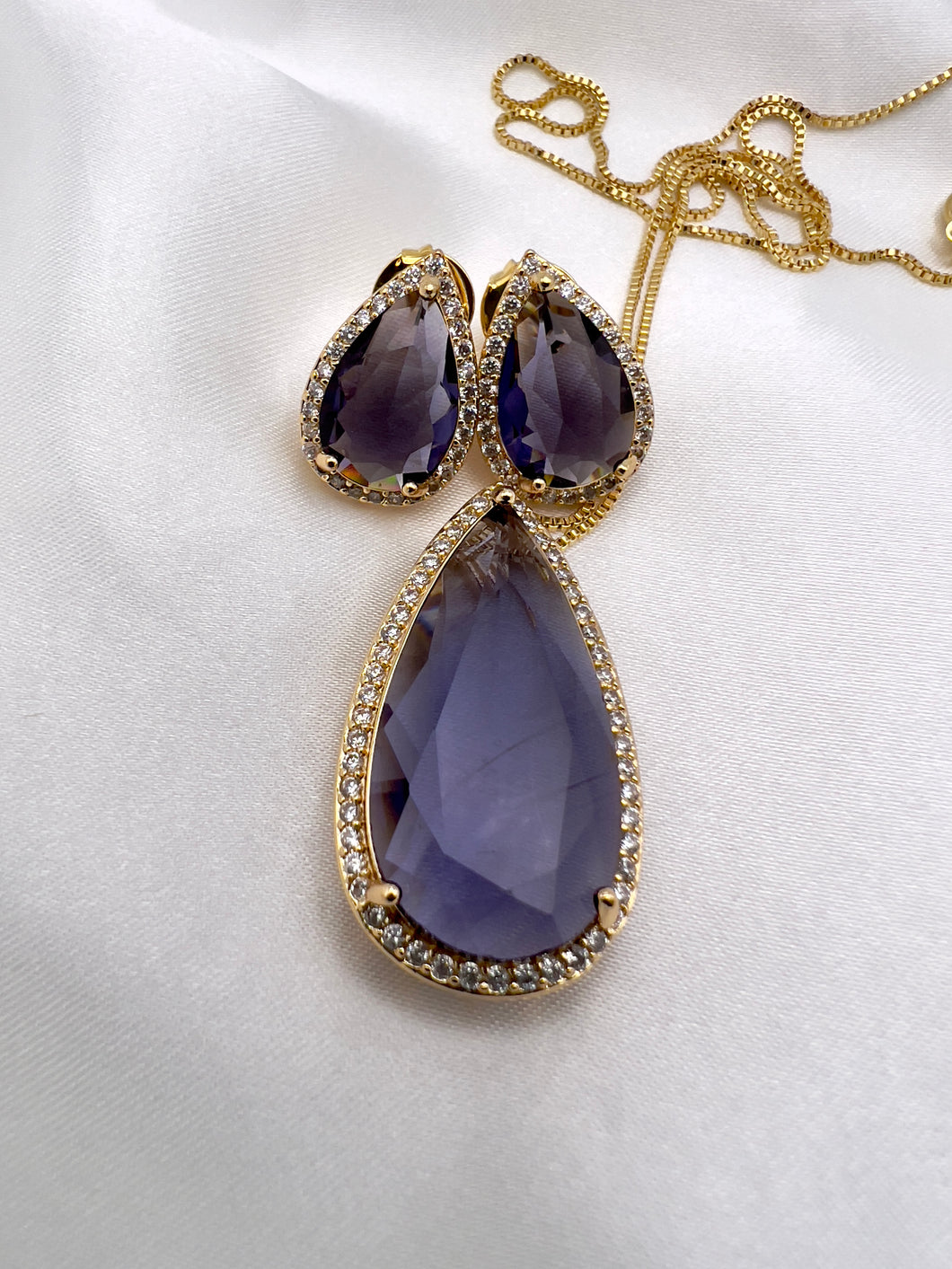 Big cut crystal drop pendant cz surrounded set