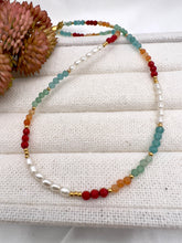 Load image into Gallery viewer, Small rice pearl and colorful crystal necklace
