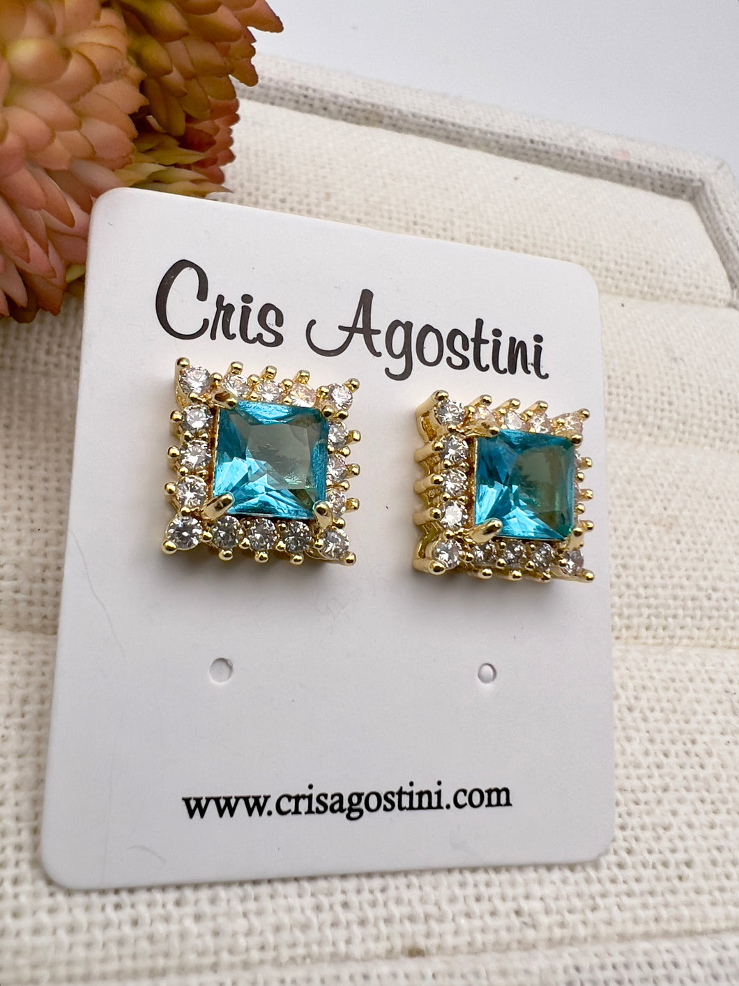 Square crystal princess earrings