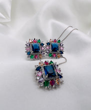 Load image into Gallery viewer, Square set colorful zirconia on the edges jewelry set
