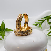 Load image into Gallery viewer, Two cz row straight detail hoop earrings
