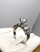 Load image into Gallery viewer, Solitaire ring studded with baguettes and micro zirconia on top
