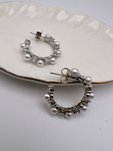 Load image into Gallery viewer, Pearl and cz hoop stud earring
