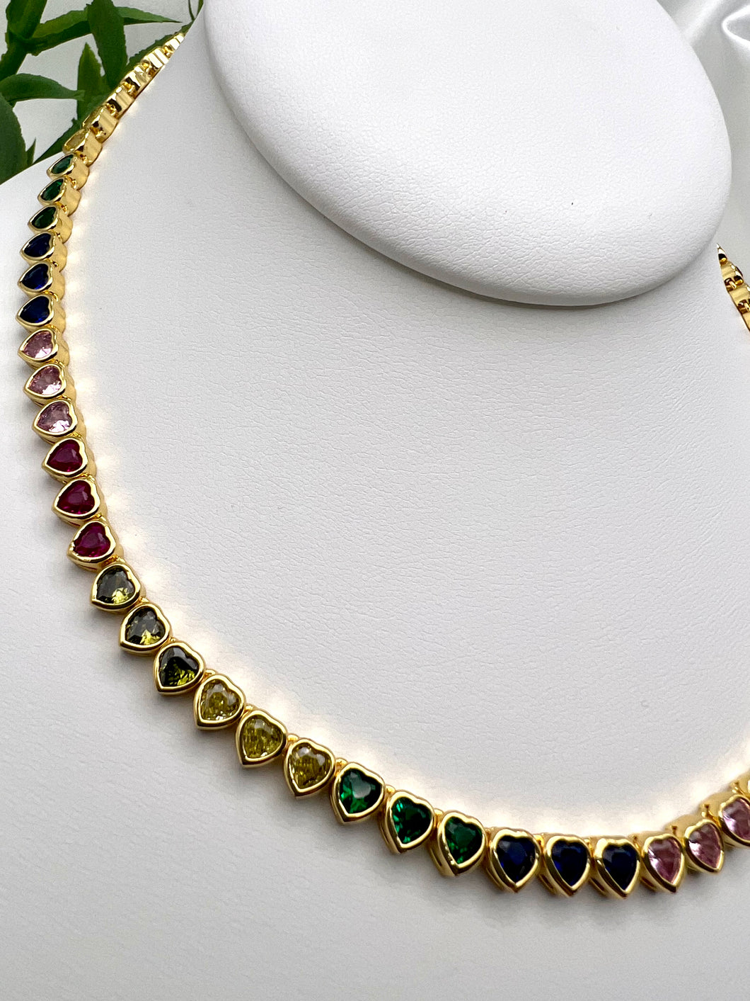 Colorful heart jewel locker choker necklace