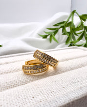 Load image into Gallery viewer, Two cz row straight detail hoop earrings
