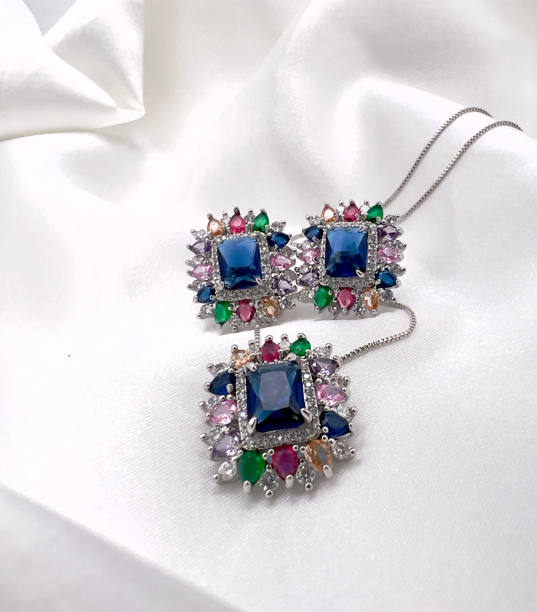 Square set colorful zirconia on the edges jewelry set