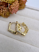 Load image into Gallery viewer, Pentagonal hoop shape cz earrings
