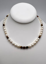 Load image into Gallery viewer, Freshwater pearl with eye of tiger necklace
