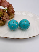 Load image into Gallery viewer, Acrylic half ball gold spots earrings
