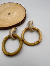 Load image into Gallery viewer, Marbled base and bamboo circle earrings
