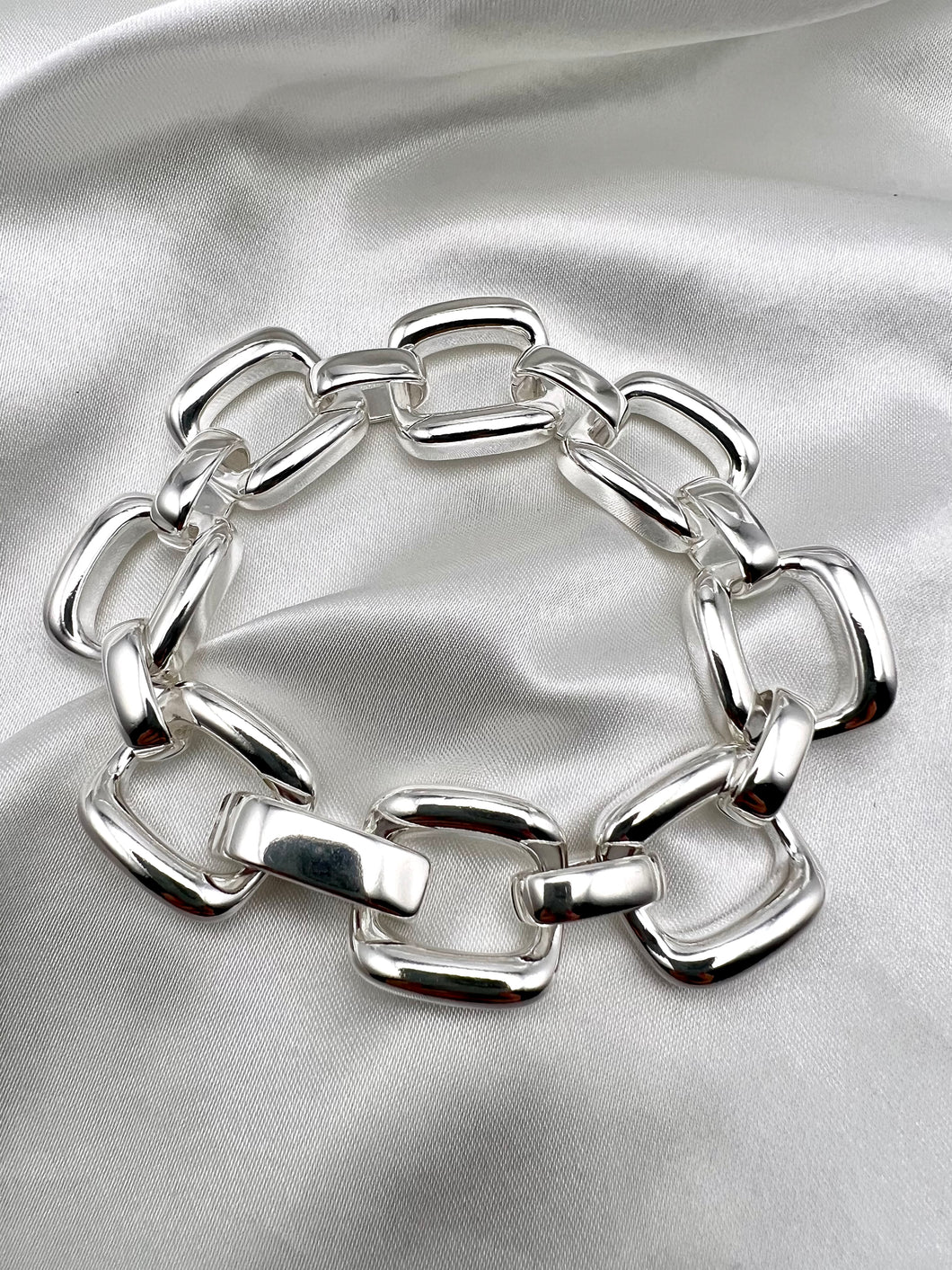 Bigger square link silver plated bracelet