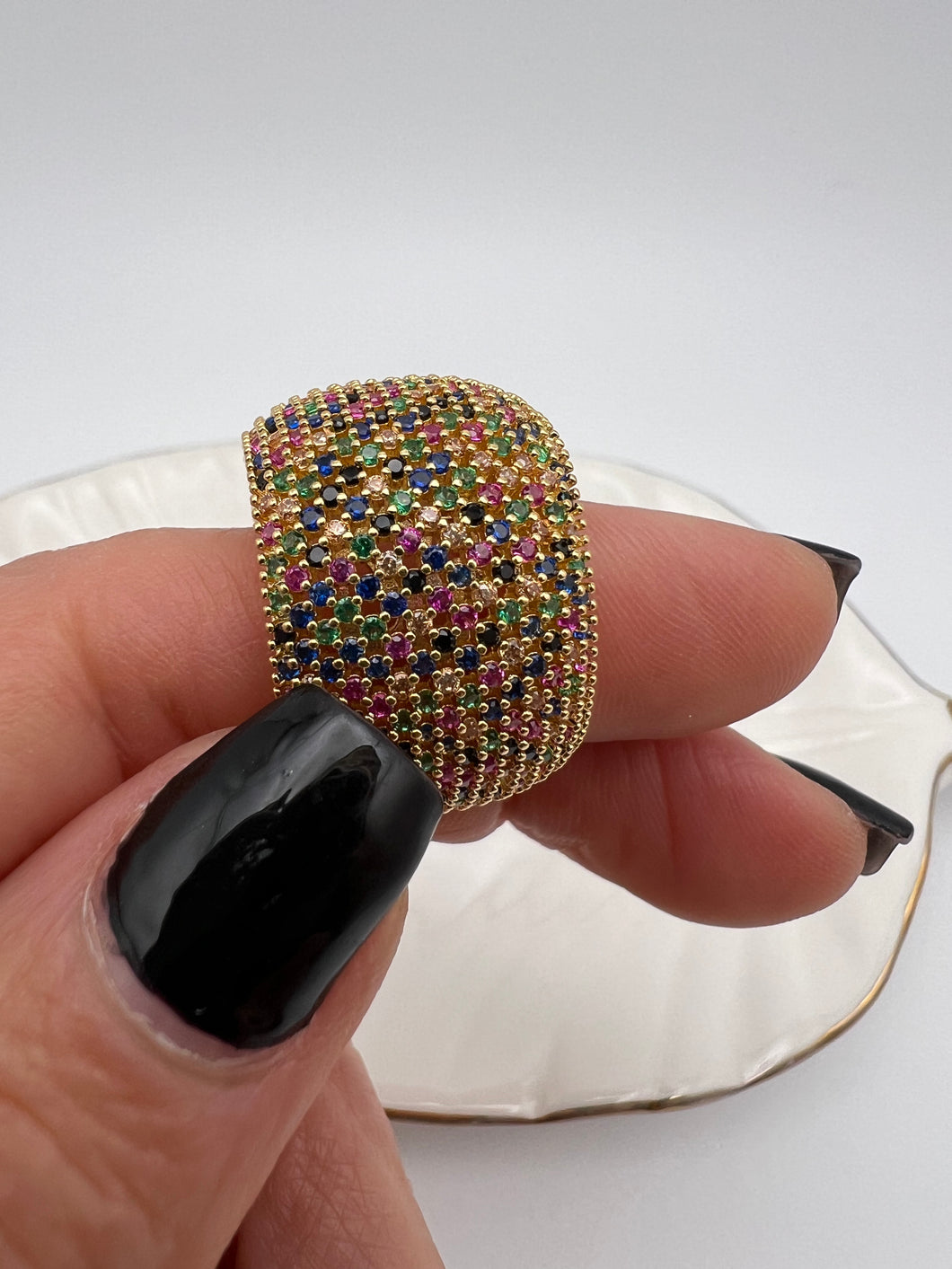 Big tube cz colorful ring