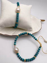 Load image into Gallery viewer, Adjustable barroque pearl turquoise beads bracelet
