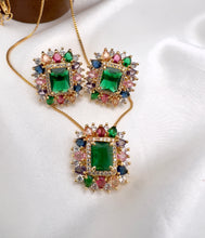 Load image into Gallery viewer, Square set colorful zirconia on the edges jewelry set
