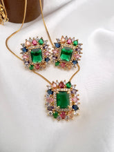 Load image into Gallery viewer, Square set colorful zirconia on the edges jewelry set
