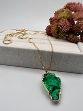 Load image into Gallery viewer, Long chain emerald acrylic pendant necklace
